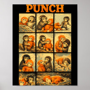 Póster Mono macaco japonés divertido meme lindo puñetazo 