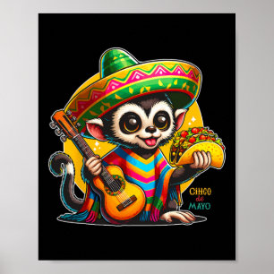 Póster Mono Mexicano Con Sombrero Y Poncho Cinco
