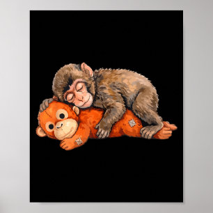 Póster Mono puñetero de peluche mono bebé lindo con peluc