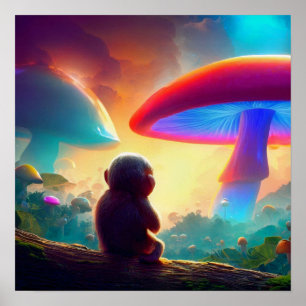 Póster Mono que domina el paisaje hongo