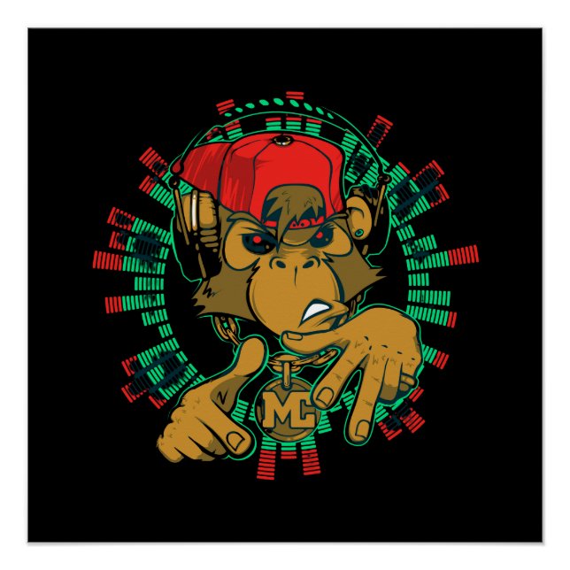Póster mono rapero monkey dj puede ser usado (Anverso)