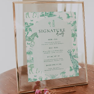 Póster Mono safari adorable Toile de Jouy   Bebida para b
