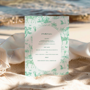 Póster Mono Safari Toile de Jouy   Baby Shower Verde Ment