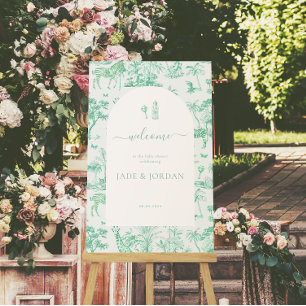 Póster Mono Safari Toile de Jouy   Baby Shower Verde Ment