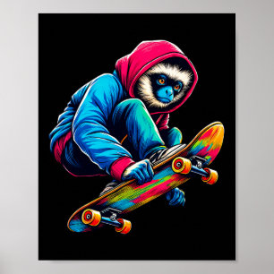 Póster Mono Siamang Genial y Divertido Patinando Ilustrac