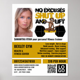 Póster Mono sin Excusas, entrenador personal, anuncio de