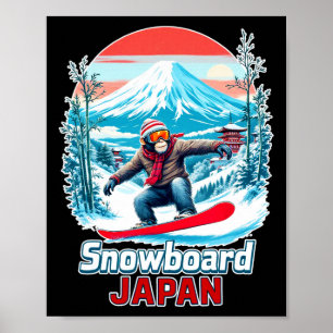Póster Mono Snowboard En El Paisaje Escénico De Japón