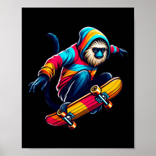 Póster Mono Tití Funky Genial Ilustración Patinando