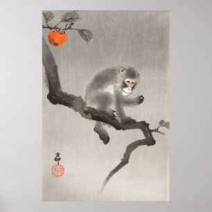 Póster Mono Vintage Y Fruta, Retro Japonés