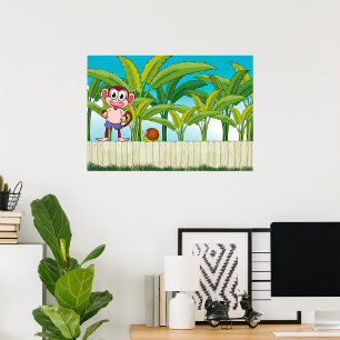 Póster Mono y caracol en la jungla tropical