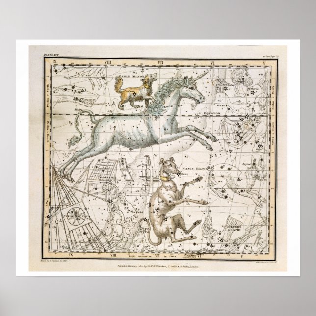 Póster Monoceros, de 'A Celestial Atlas', pub en 1822 (Frente)