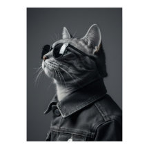 Monochrome Cool Cat in Denim Jacket Portrait