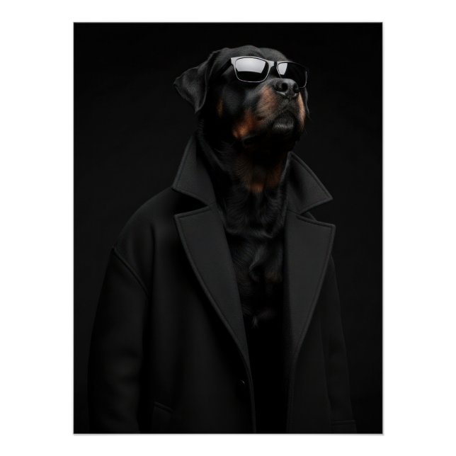 Póster Monochrome Rottweiler Portrait – Dark Minimalist (Anverso)