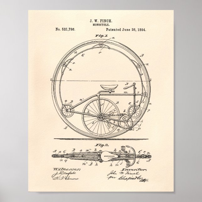 Póster Monociclo 1894 Patent Art Old Peper (Frente)