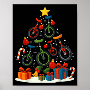 Póster Monociclo de uniclismo árbol de Navidad Xmas 