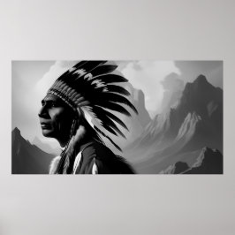 Póster Monocromo de hombre indio negro y blanco estadouni