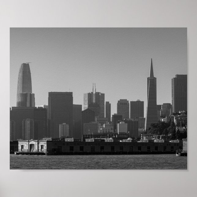Póster Monocromo de la Línea Skyline de San Francisco - f (Frente)