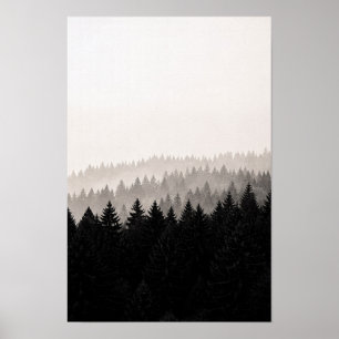 Póster monocromo de la naturaleza de Misty Pine Ri