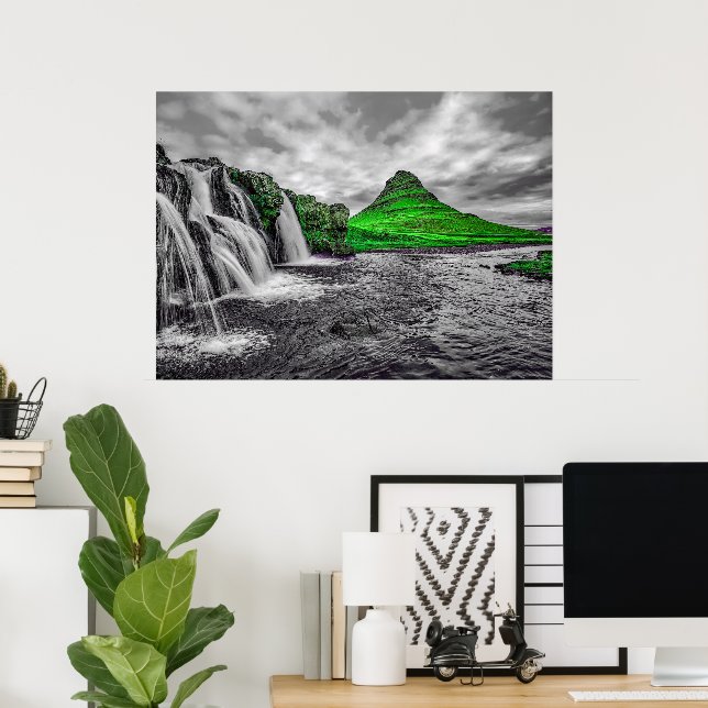 Póster Monocromo de montaña verde blanco negro (Oficina en casa)