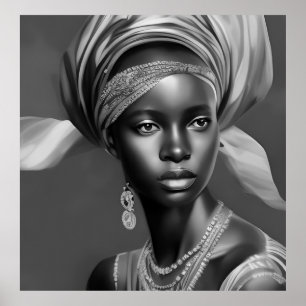 Póster Monocromo de mujeres africanas blancas negras chic