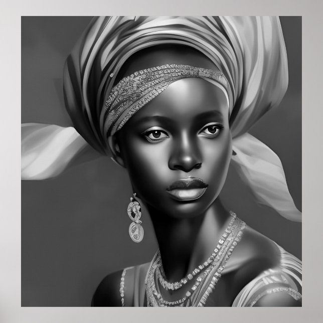Póster Monocromo de mujeres africanas blancas negras chic (Frente)
