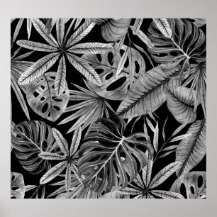 Póster Monocromo Tropical, Acuarela Sale Textura.