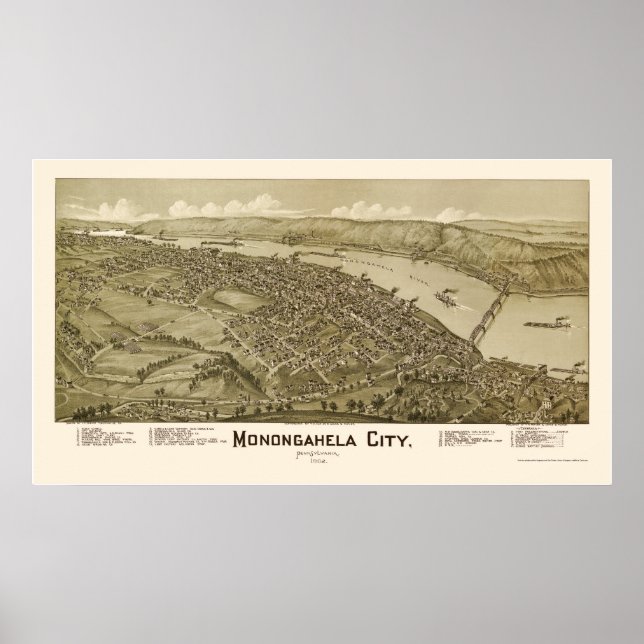 Póster Monogahela City, PA Panoramic Map - 1902 (Frente)
