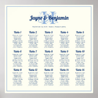 Póster Monogram Initial Ecru Wedding Seating chart poster