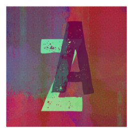 Póster Monogram Initials Grunge Funky Purple Green Art