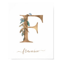 Monograma acuarela Floral Gold Letra F Poster