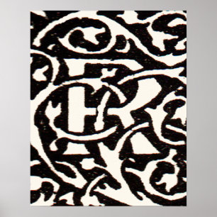 Póster Monograma Antiguo R Art Nouveau