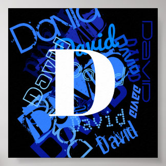 Póster Monograma azul creativo