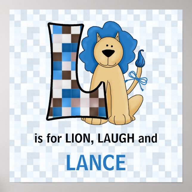 Póster Monograma azul de león L Habitación para bebé (Frente)