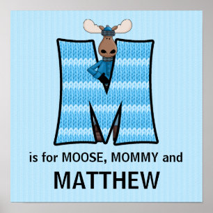 Póster Monograma azul Moose M Bebé