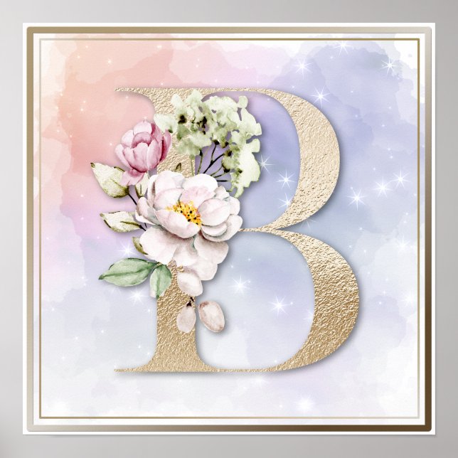 Póster Monograma B Floral Rosa (Frente)