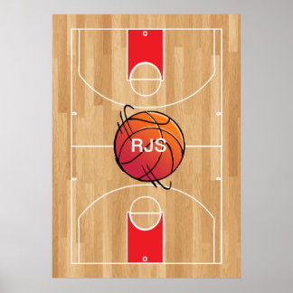 Póster Monograma Baloncesto en cancha de baloncesto