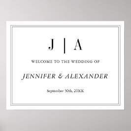 Póster Monograma Blanco Y Negro Pareja Nombre Moderno Sim