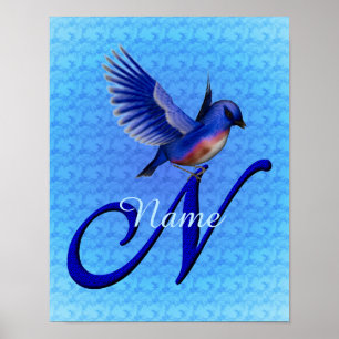 Póster Monograma Bluebird Inicial N Personalizado