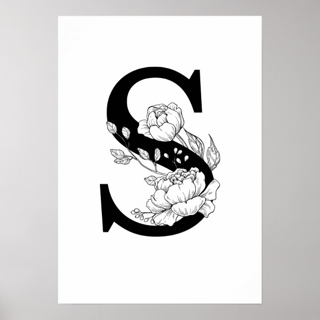Póster Monograma botánico. Letra inicial con peonías (Frente)