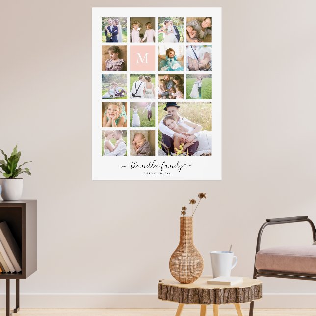 Póster Monograma Caligrafía Collage de fotos blanco 16 (Salón 3)