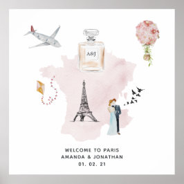 Póster Monograma de bienvenida de boda con tema de París 