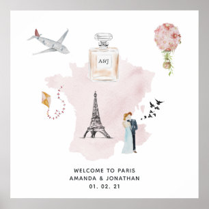 Póster Monograma de bienvenida de boda con tema de París 
