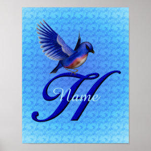 Póster Monograma de Bluebird Inicial H Personalizado