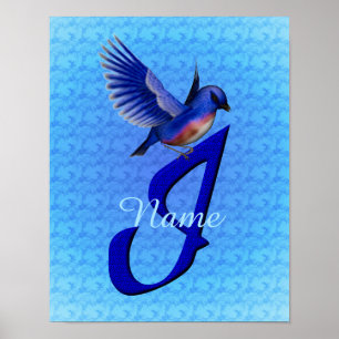 Póster Monograma de Bluebird Inicial I Personalizado