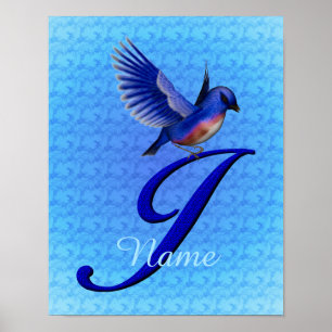 Póster Monograma de Bluebird Inicial J Personalizado