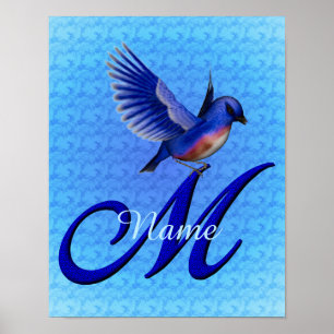 Póster Monograma de Bluebird Inicial M Personalizado
