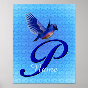 Póster Monograma de Bluebird Inicial P Personalizado