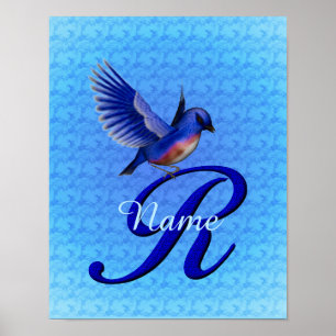 Póster Monograma de Bluebird Inicial R Personalizado