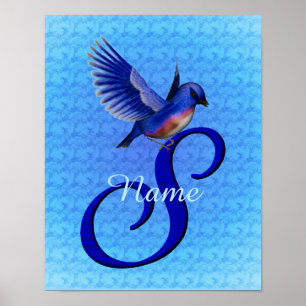 Póster Monograma de Bluebird Inicial S Personalizado
