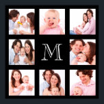 Póster Monograma de Collage de fotos familiar personaliza<br><div class="desc">Collage de fotos familiar personalizado Monograma tela estirada Impresión de tela.Dibujos en pared de tela Personalizado con un collage cuadrado de 8 fotos que bordean su primer monograma como monograma personalizado. Personalizar y añada ocho de sus memorables fotografías de Navidades, vacaciones, bodas, reuniones familiares u otras ocasiones de celebración ¡Esto...</div>